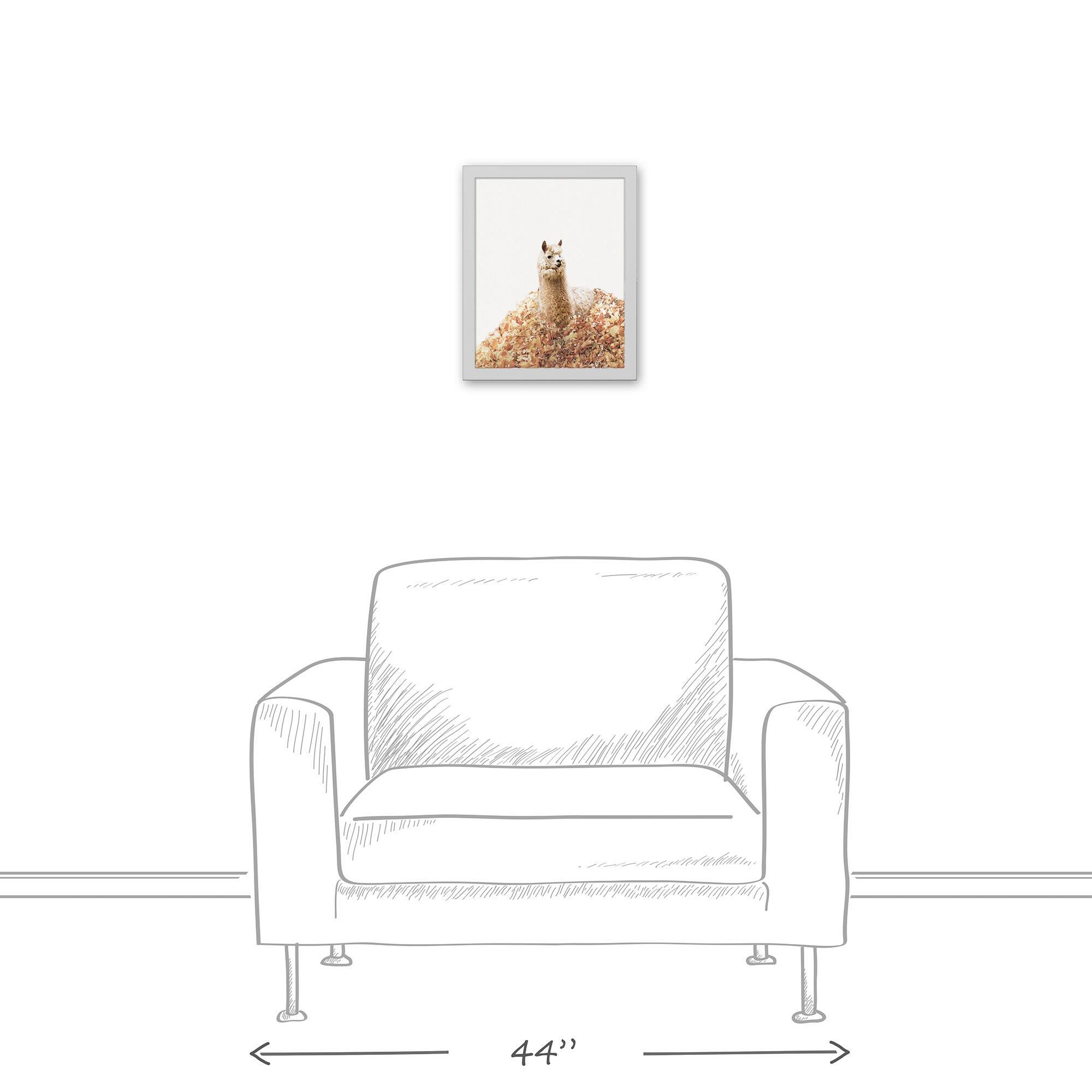 Leafy Llama Pile White Framed Canvas